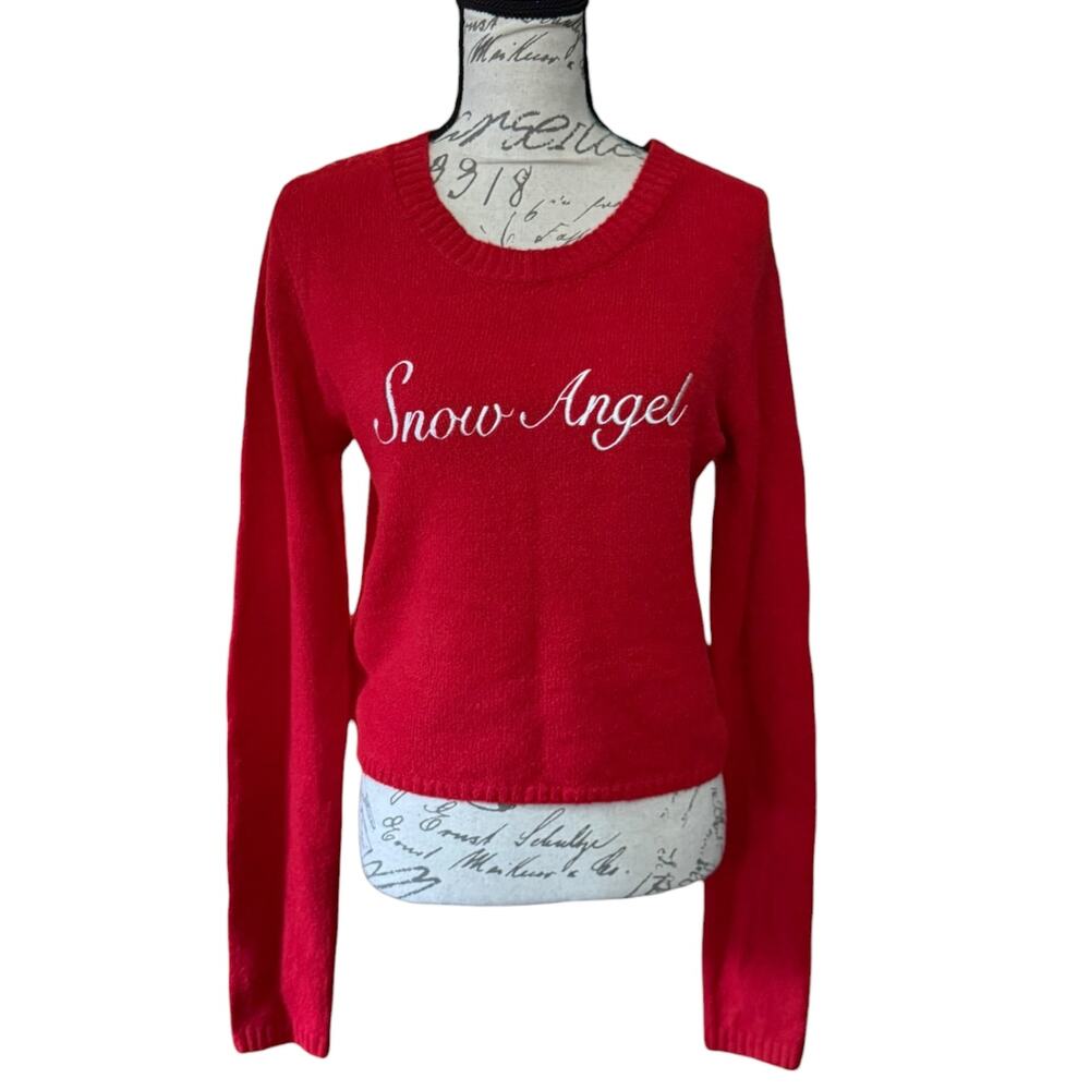 No Boundaries Red Snow Angel Stretch Pullover Sweater Size Large